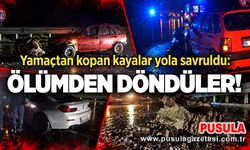 Yamaçtan kopan kayalar yola savruldu: Ölümden döndüler!