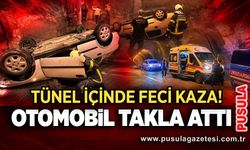 Tünel içinde feci kaza! Otomobil takla attı!