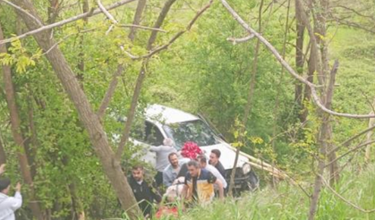 Otomobil tarlaya uçtu, dede ve iki torunu yaralandı