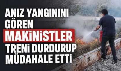 Anız yangınını gören makinistler treni durdurup müdahale etti