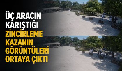 Üç aracın karıştığı zincirleme kazanın görüntüleri ortaya çıktı