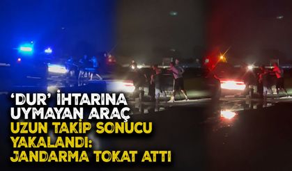 ‘Dur’ ihtarına uymayan araç uzun takip sonucu yakalandı: Jandarma tokat attı