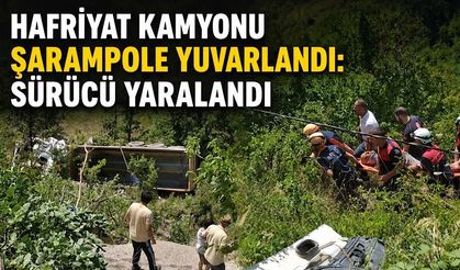 Hafriyat kamyonu şarampole yuvarlandı: Sürücü yaralandı