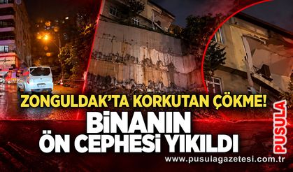 Zonguldak’ta korkutan çökme! Binanın ön cephesi yıkıldı