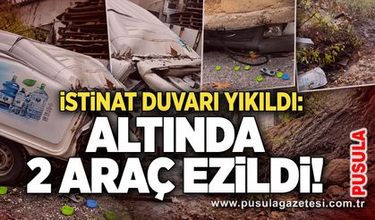 İstinat duvarı yıkıldı: Altında 2 araç ezildi!