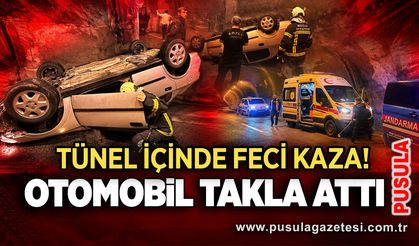 Tünel içinde feci kaza! Otomobil takla attı!