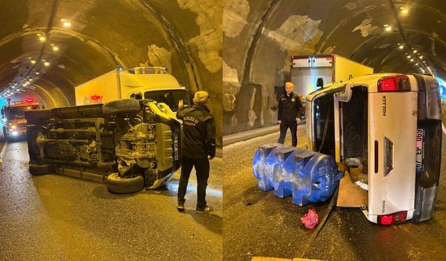 Tünelde kontrolden çıkan araç maddi hasara neden oldu