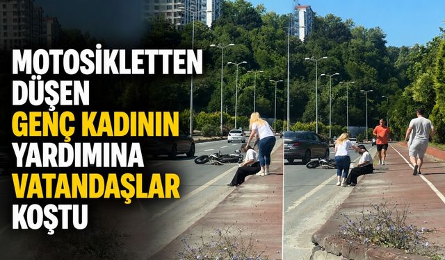 Motosikletten düşen genç kadının yardımına vatandaşlar koştu