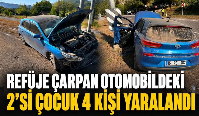 Refüje çarpan otomobildeki 2'si çocuk 4 kişi yaralandı