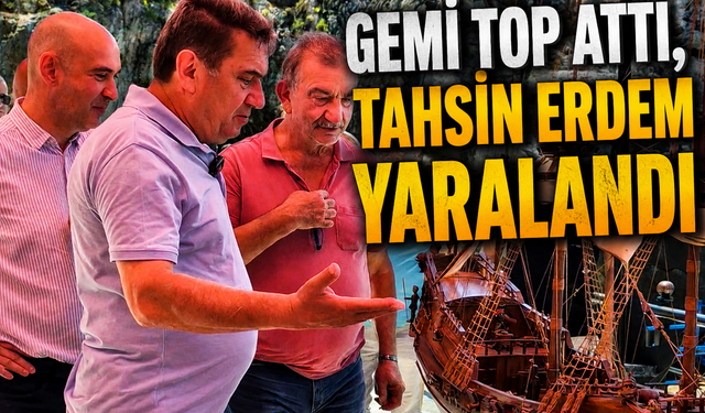 Başkan Tahsin Erdem, sergide top atan maket gemiden yaralandı