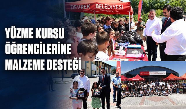 Yüzme kursu öğrencilerine malzeme desteği
