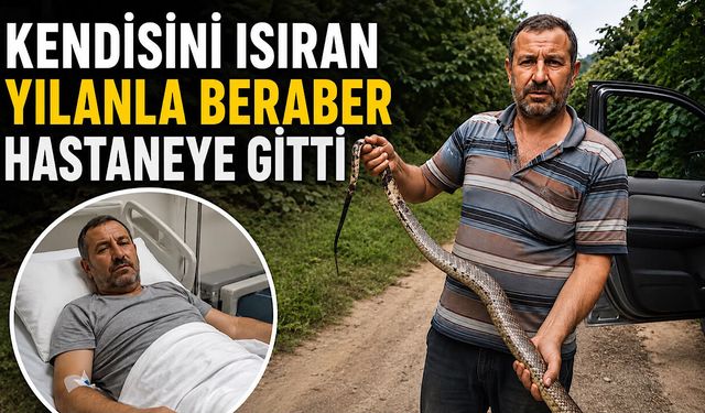 Kendisini ısıran yılanla birlikte hastaneye gitti