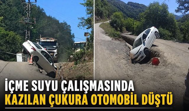 İçme suyu çalışmasında kazılan çukura otomobil düştü