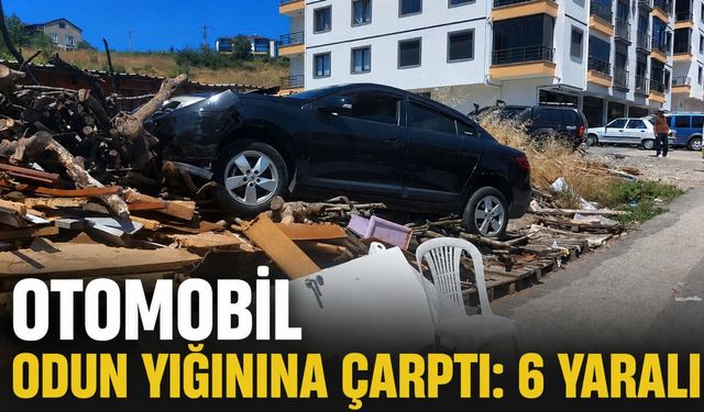 Otomobil odun yığınına çarptı: 6 yaralı