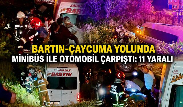 Bartın-Çaycuma yolunda minibüs ile otomobil çarpıştı: 11 yaralı