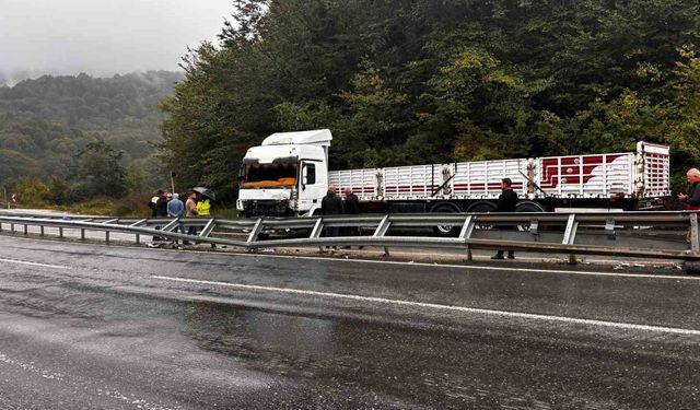 Karayolunda makaslayan tır yolu trafiğe kapattı