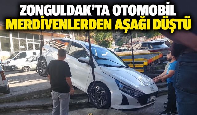 Zonguldak’ta otomobil merdivenlerden aşağı düştü