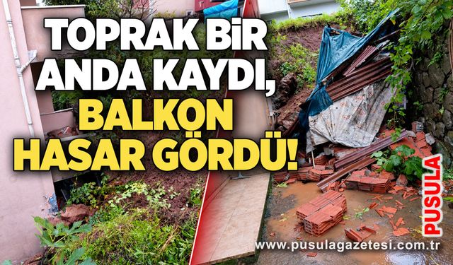 Toprak bir anda kaydı, balkon hasar gördü!