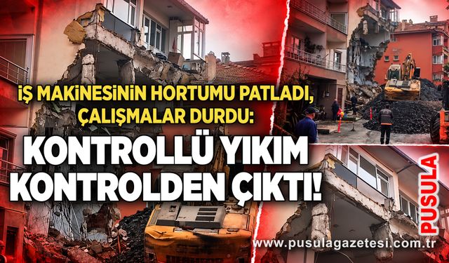 İş makinesinin hortumu patladı, çalışmalar durdu: Kontrollü yıkım kontrolden çıktı!
