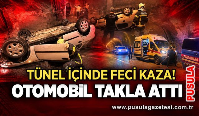 Tünel içinde feci kaza! Otomobil takla attı!