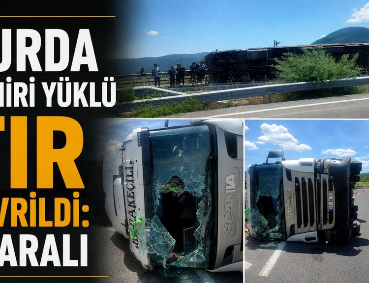 Hurda demiri yüklü tır devrildi: 1 yaralı