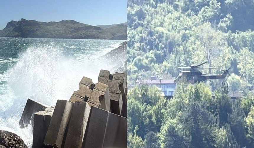 Fırtına etkili oldu: Dalga boyu 5 metreye ulaştı, helikopter piste güçlükle indi