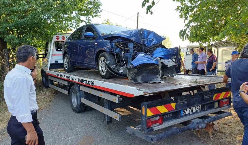 Direksiyon hakimiyetini kaybeden otomobil ağaca çarptı