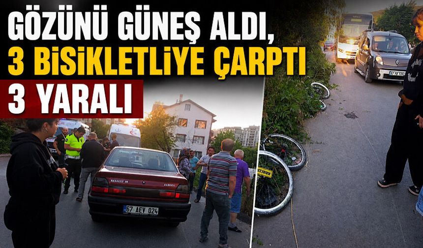 Gözünü güneş aldı, 3 bisikletliye çarptı