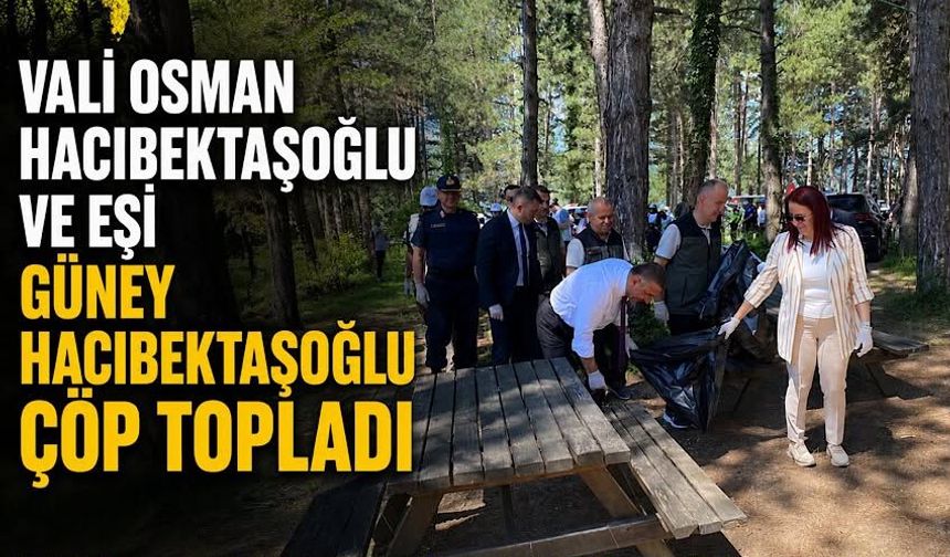 Vali Osman Hacıbektaşoğlu ve eşi Güney Hacıbektaşoğlu çöp topladı