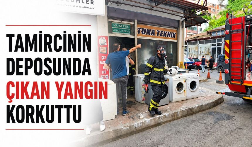 Tamircinin deposunda çıkan yangın korkuttu