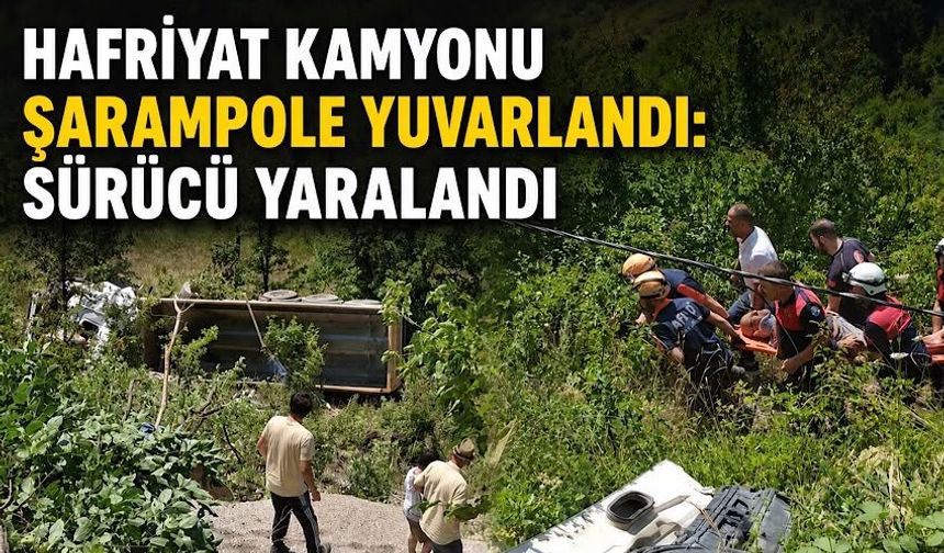 Hafriyat kamyonu şarampole yuvarlandı: Sürücü yaralandı