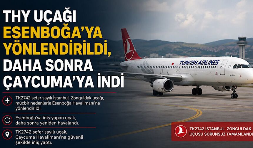 THY uçağı ilk olarak Esenboğa’ya yönlendirildi, daha sonra Çaycuma’ya indi