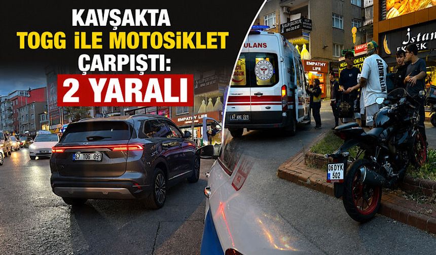 Kavşakta TOGG ile motosiklet çarpıştı: 2 yaralı