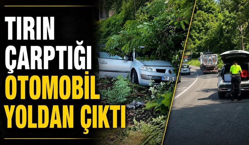 Tırın çarptığı otomobil yoldan çıktı