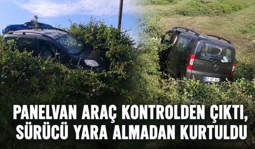Panelvan araç kontrolden çıktı, sürücü yara almadan kurtuldu