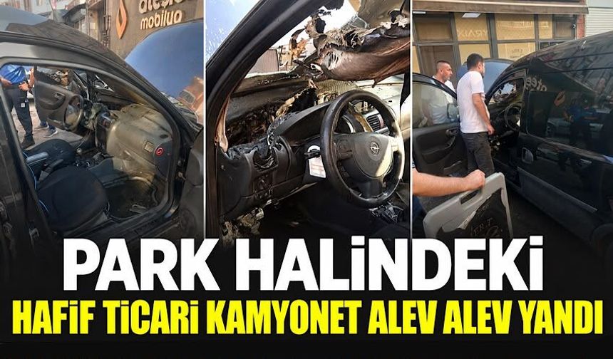 Park halindeki hafif ticari kamyonet alev alev yandı