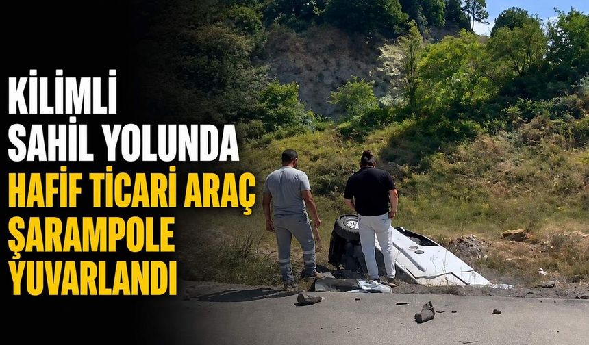 Kilimli sahil yolunda hafif ticari araç şarampole yuvarlandı