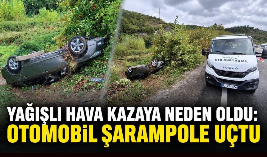 Yağışlı hava kazaya neden oldu: Otomobil şarampole uçtu