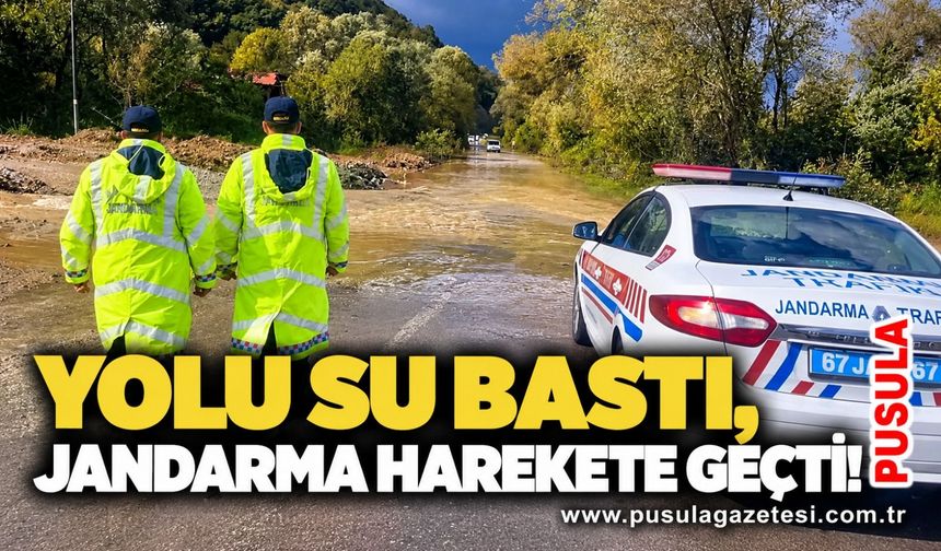 Yolu su bastı, jandarma harekete geçti!