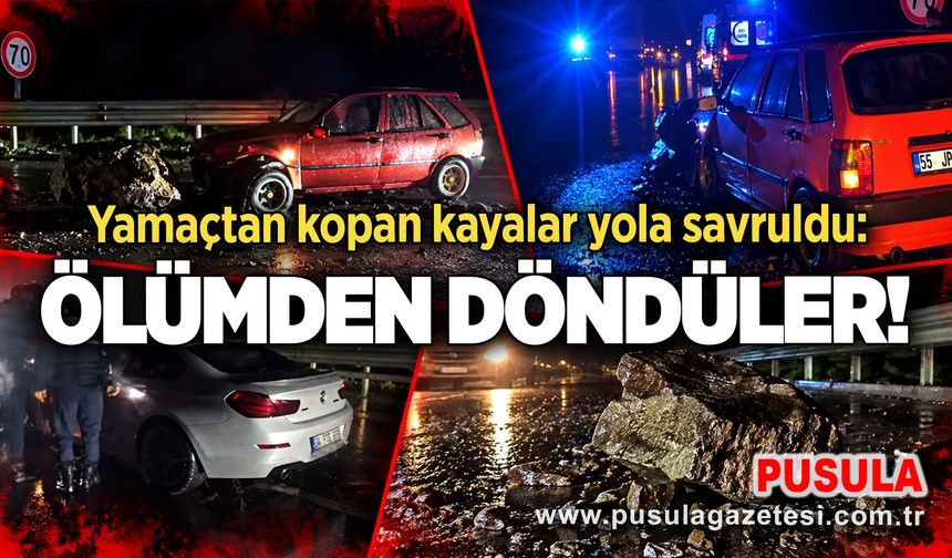 Yamaçtan kopan kayalar yola savruldu: Ölümden döndüler!