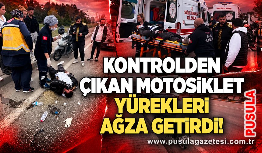 Kontrolden çıkan motosiklet yürekleri ağza getirdi!