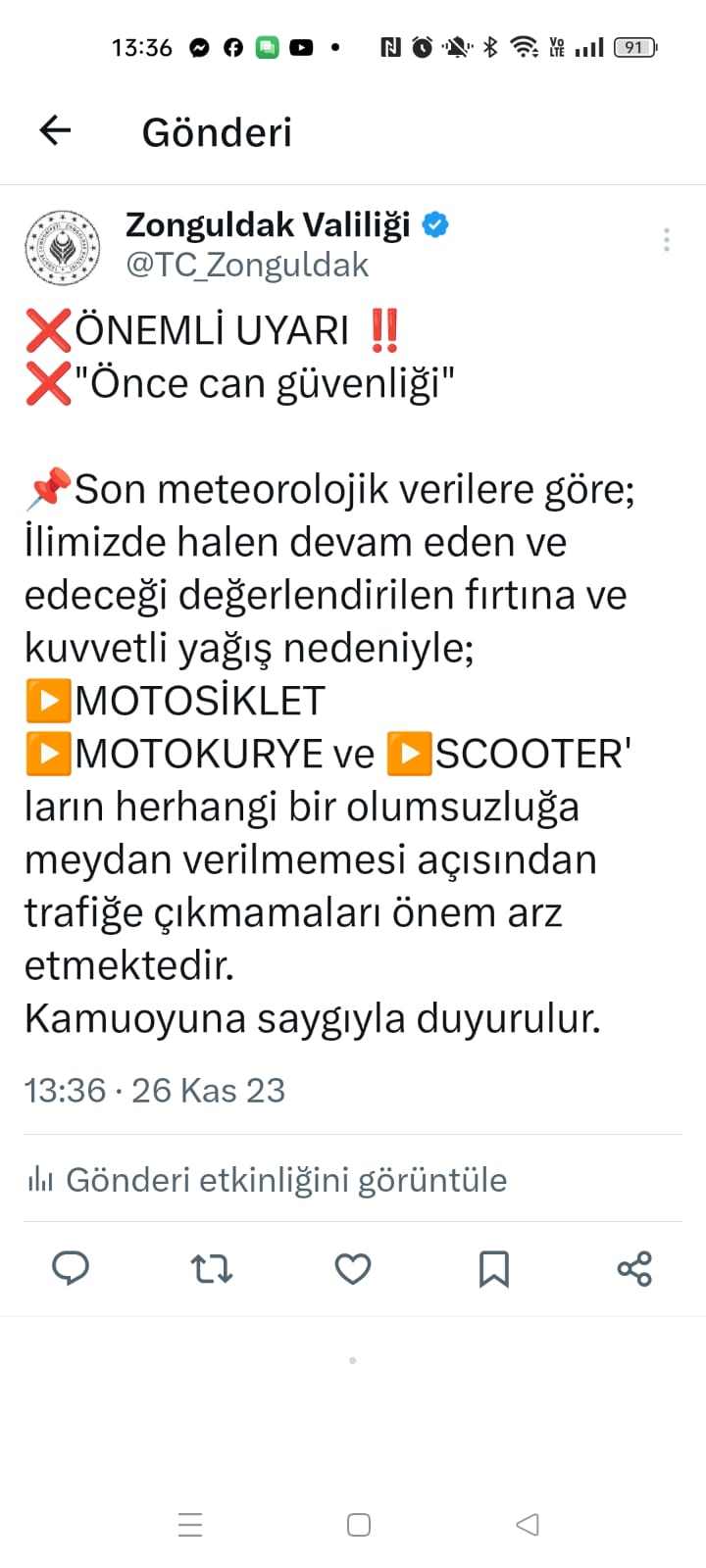 valilik motor uyarı