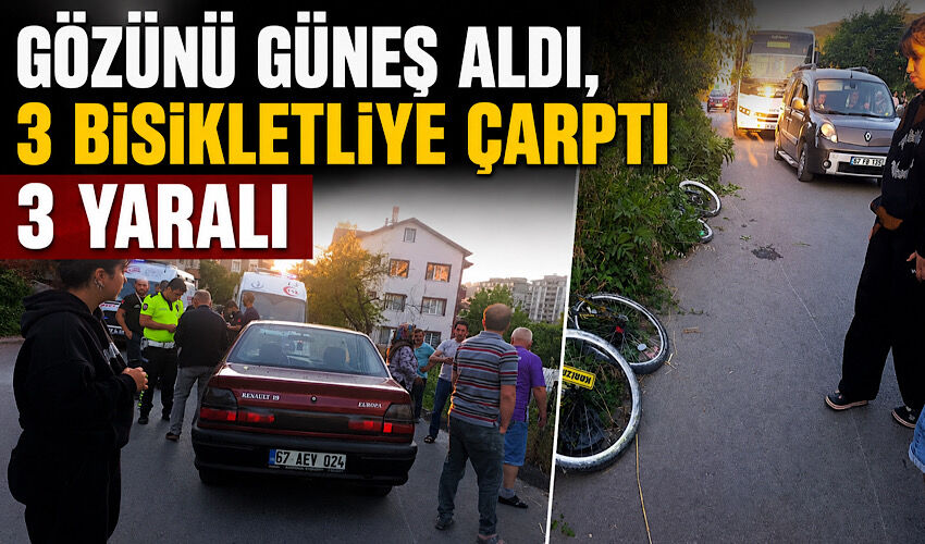 Gözünü güneş aldı, 3 bisikletliye çarptı