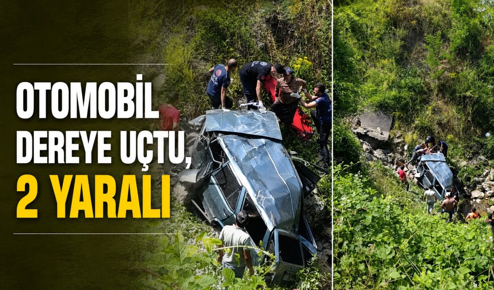 Otomobil dereye uçtu, 2 yaralı