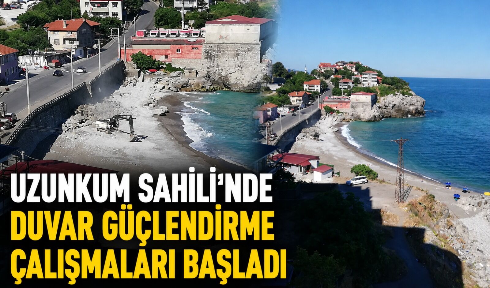 Uzunkum Sahili’nde duvar güçlendirme çalışmaları başladı