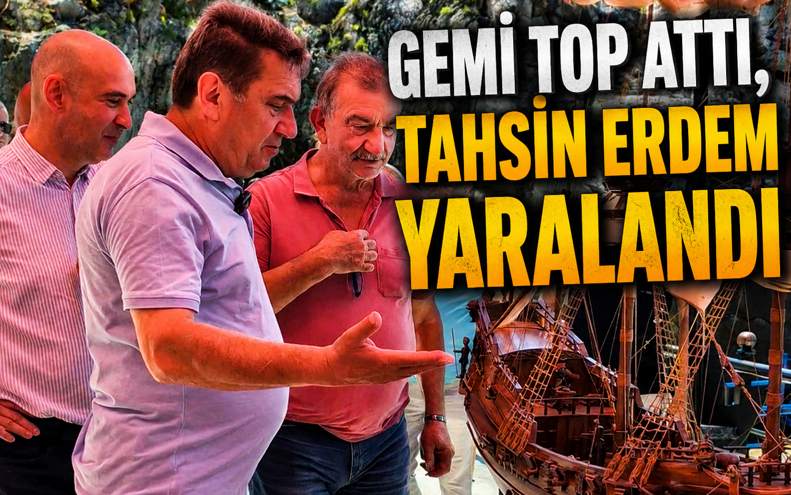 Başkan Tahsin Erdem, sergide top atan maket gemiden yaralandı
