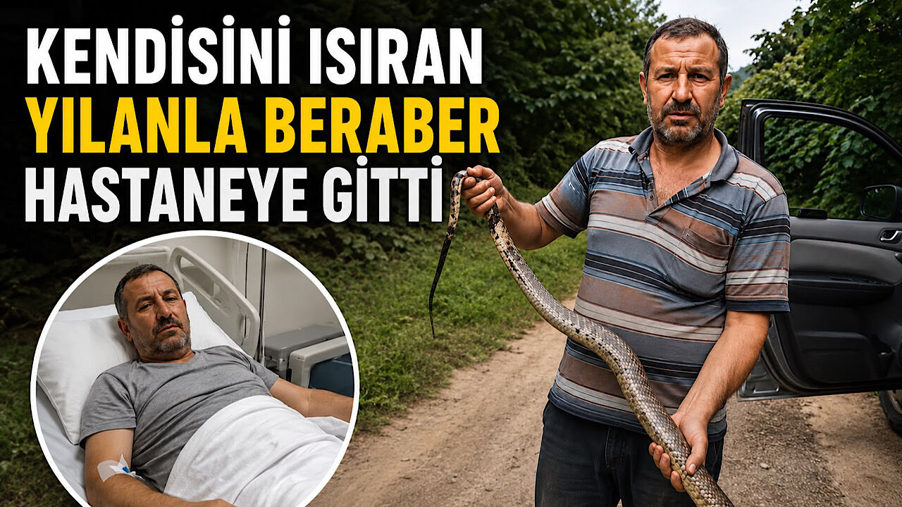Kendisini ısıran yılanla birlikte hastaneye gitti