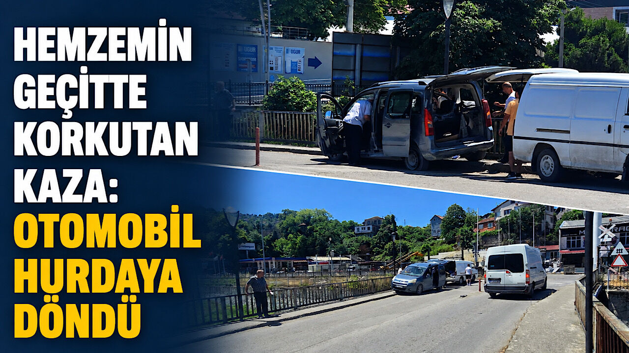 Hemzemin geçitte korkutan kaza: Otomobil hurdaya döndü