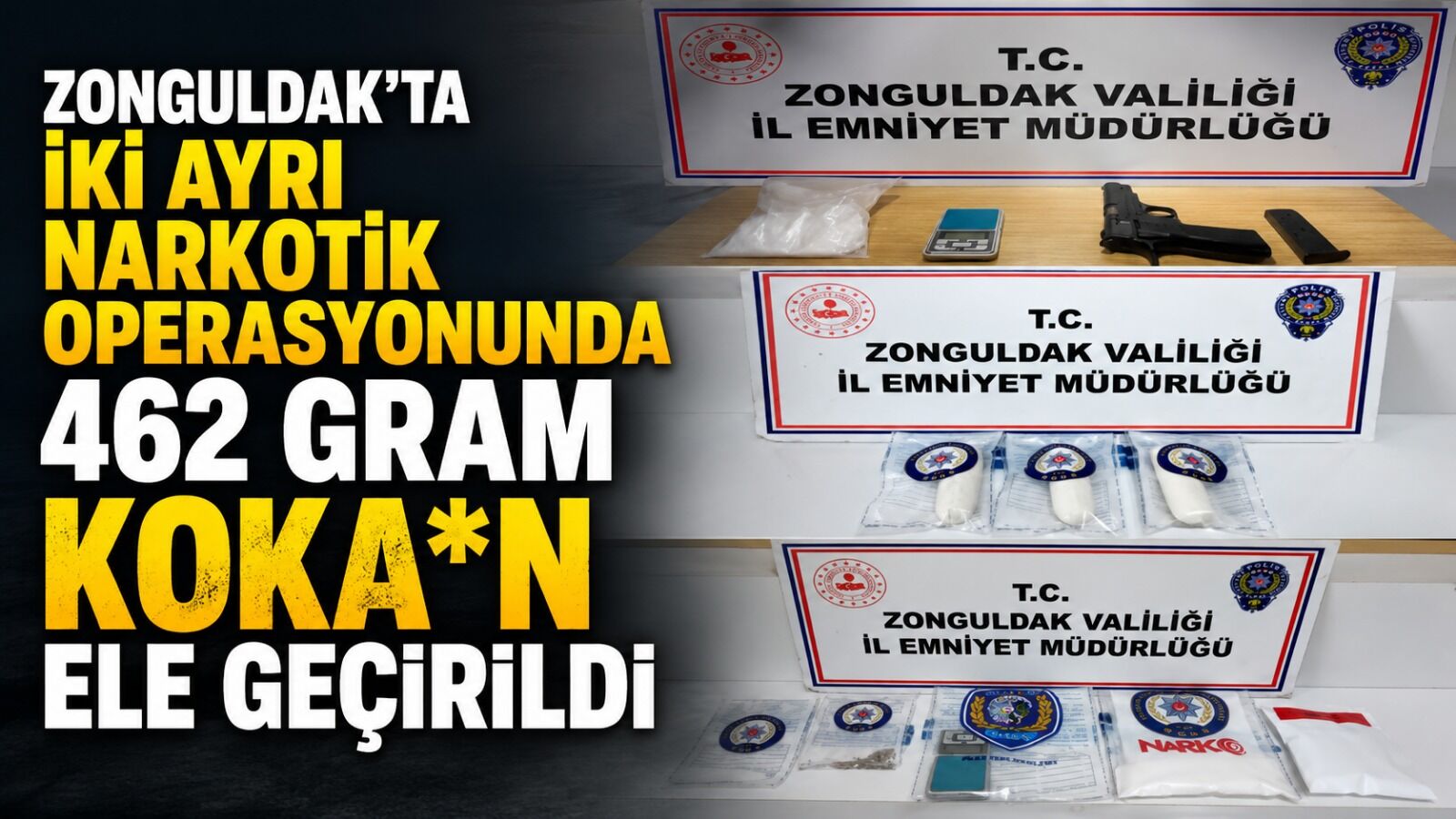 Zonguldak’ta iki ayrı narkotik operasyonunda 462 gram kokain ele geçirildi