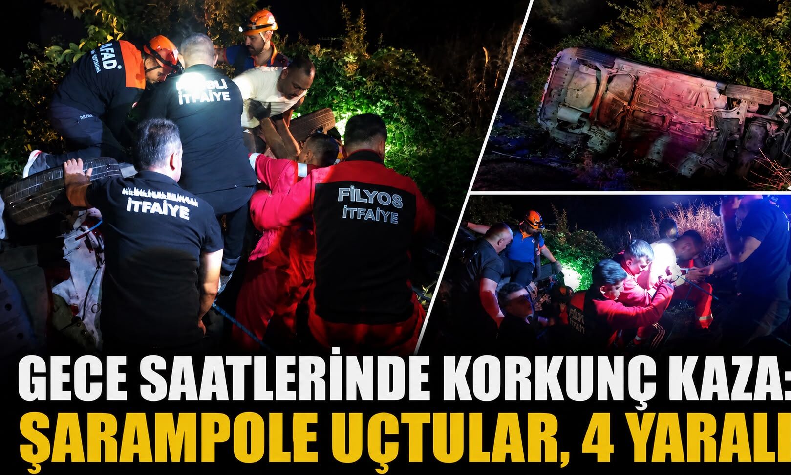 Gece saatlerinde korkunç kaza: Şarampole uçtular, 4 yaralı